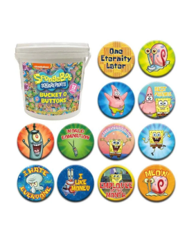 BOB L'EPONGE- Seau de 144 Badges 3.2cm 1 - Culture-Pop-France