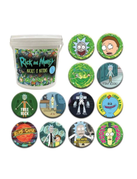 RICK ET MORTY- Seau de 144 Badges 3.2cm 1 - Culture-Pop-France