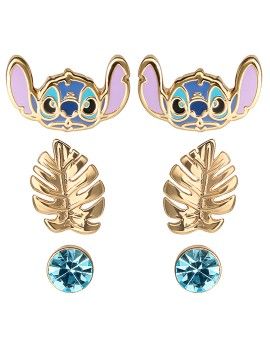 STITCH - Blue & Gold - 3 Pairs de Clous d'Oreilles - Laiton Plaqué Peershardy 1 - Culture-Pop-France