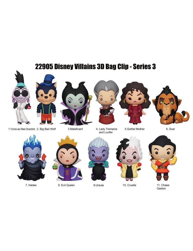 DISNEY VILLAINS - Series 3 - 3D Foam Bag Clip (Display 24 Pcs) Monogram 1 - Culture-Pop-France DISNEY VILLAINS - Series 3 - 3D Foam Bag Clip (Display 24 Pcs) Monogram 1 - Culture-Pop-France