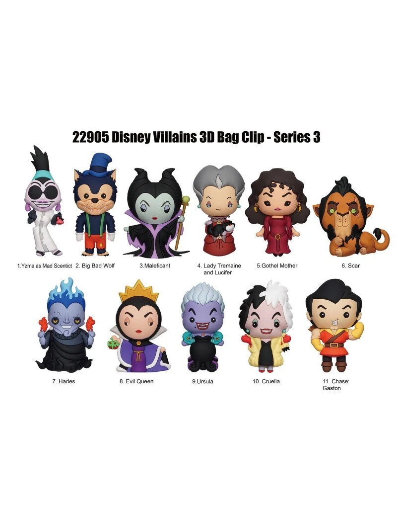 DISNEY VILLAINS - Series 3 - 3D Foam Bag Clip (Display 24 Pcs) Monogram 1 - Culture-Pop-France DISNEY VILLAINS - Series 3 - 3D Foam Bag Clip (Display 24 Pcs) Monogram 1 - Culture-Pop-France