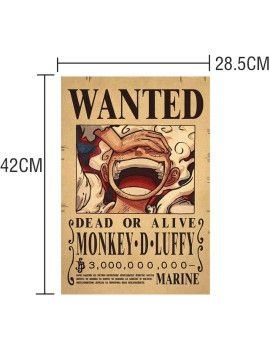 Affiche Wanted Monkey.D.Luffy 3 000 000 000 Berrys  /- 42 X 28.5 - One piece 1 - Culture-Pop-France