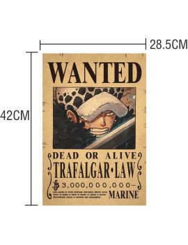 Affiche Wanted Trafalgar Law 3 000 000 000 Berrys  /- 42 X 28.5 - One piece 1 - Culture-Pop-France