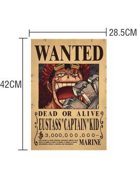 Affiche Wanted Eustass "Captain" Kid 3 000 000 000 Berrys  /- 42 X 28.5 - One piece 1 - Culture-Pop-France