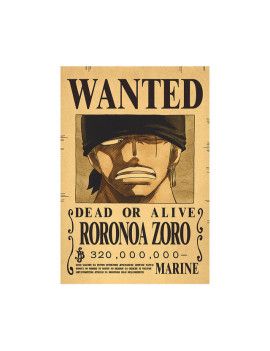 Affiche Wanted Roronoa Zoro 320 000 000 Berrys  /- 42 X 28.5 - One piece 1 - Culture-Pop-France