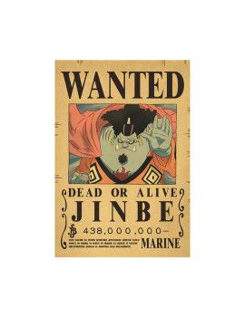 Affiche Wanted Jinbe 438 000 000 Berrys  /- 42 X 28.5 - One piece 1 - Culture-Pop-France