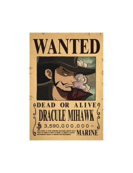Affiche Wanted Dracule Mihawk 3 590 000 000 Berries  /- 42 X 28.5 - One piece 1 - Culture-Pop-France