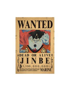 Affiche Wanted Jinbe 1 100 000 000 Berries  /- 42 X 28.5 - One piece 1 - Culture-Pop-France