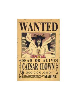 Affiche Wanted Caesar Clown 300 000 000 Berries  /- 42 X 28.5 - One piece 1 - Culture-Pop-France