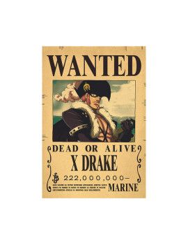 Affiche Wanted X-Drake 222 000 000 Berries  /- 42 X 28.5 - One piece 1 - Culture-Pop-France