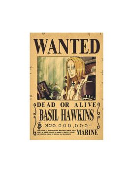 Affiche Wanted Basile Hawkins 320 000 000 Berries  /- 42 X 28.5 - One piece 1 - Culture-Pop-France
