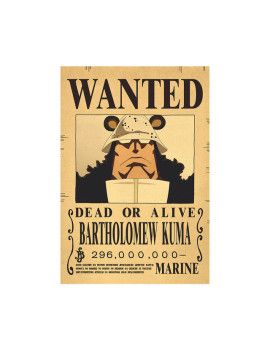 Affiche Wanted Bartholomew Kuma 296 000 000 Berries  /- 42 X 28.5 - One piece 1 - Culture-Pop-France
